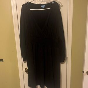 Black Women's Surplice V-Neck Dress